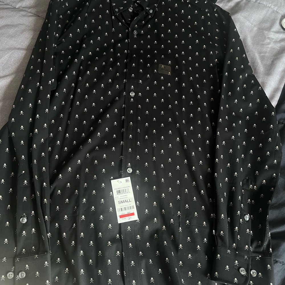 Black Skull Print Men's Shirt
